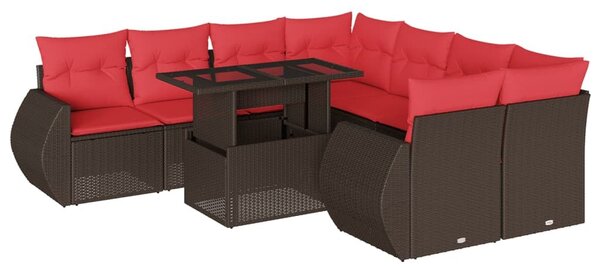 VidaXL 9 db barna polyrattan kerti kanapégarnitúra párnákkal
