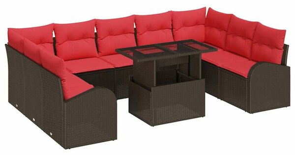 VidaXL Kerti Kanapé Szett tárolóval párnával 10 pcs Barna polirattan