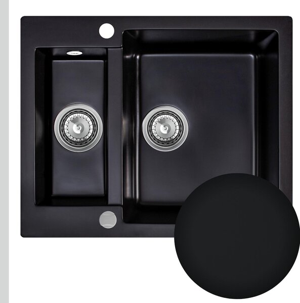 SINK Quality Mosogató Quality Ferrum, konyhai gránit mosogató 605x495x210 mm + szifon, fekete, SKQ-FER.C.5KBO.X