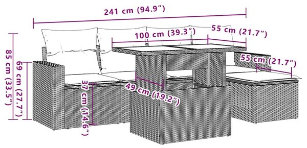 VidaXL 6 db barna polyrattan kerti kanapégarnitúra párnákkal