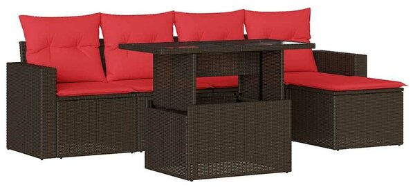 VidaXL 6 db barna polyrattan kerti kanapégarnitúra párnákkal