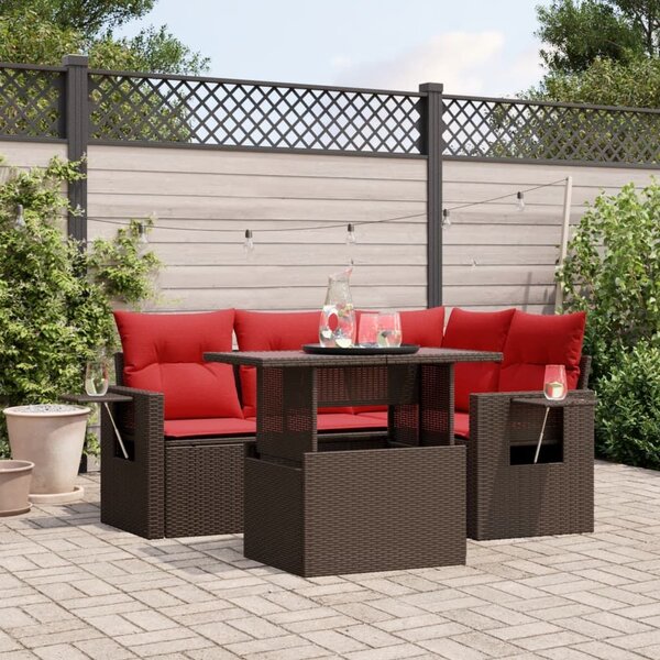 VidaXL 5 db barna polyrattan kerti kanapégarnitúra párnákkal