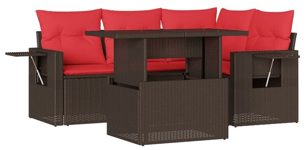 VidaXL 5 db barna polyrattan kerti kanapégarnitúra párnákkal