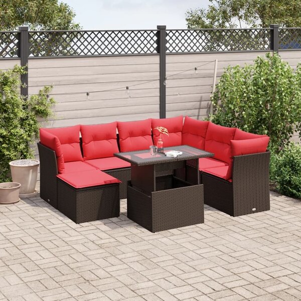 VidaXL 8 db barna polyrattan kerti kanapégarnitúra párnákkal