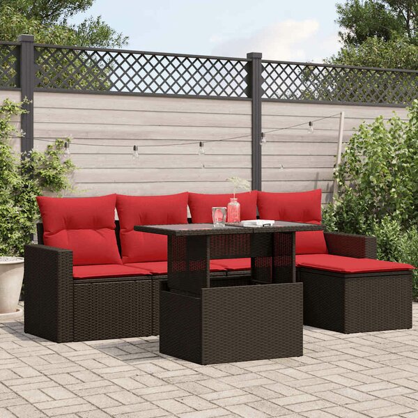 VidaXL 6 db barna polyrattan kerti kanapégarnitúra párnákkal
