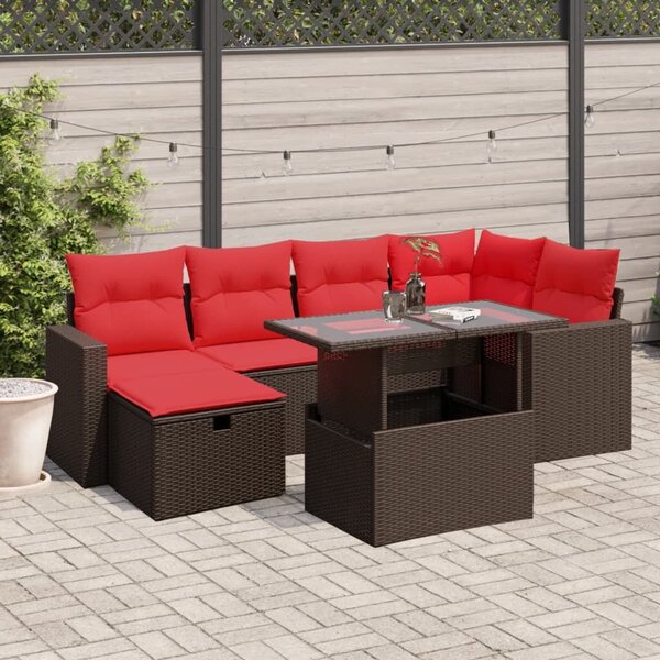 VidaXL 7 db barna polyrattan kerti kanapégarnitúra párnákkal