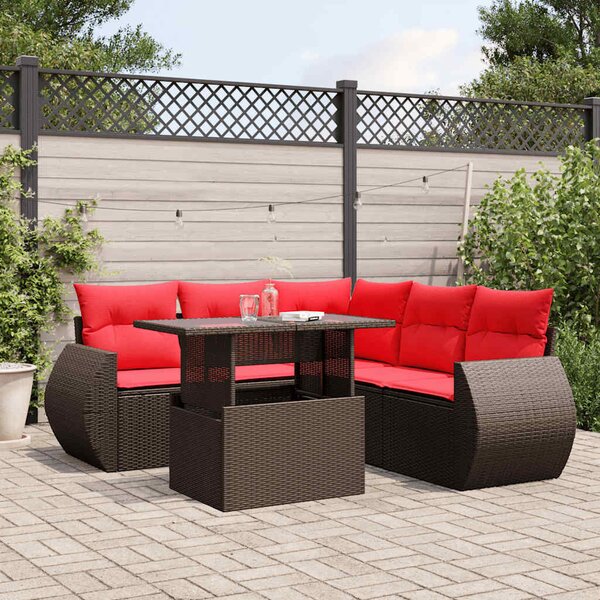 VidaXL 6 db barna polyrattan kerti kanapégarnitúra párnákkal