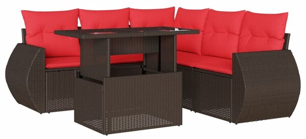 VidaXL 6 db barna polyrattan kerti kanapégarnitúra párnákkal