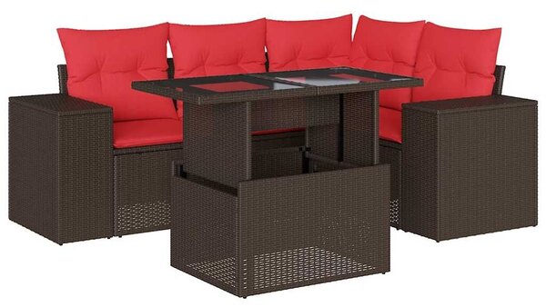 VidaXL 5 db barna polyrattan kerti kanapégarnitúra párnákkal