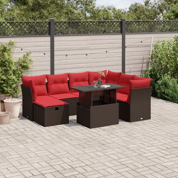 VidaXL 8 db barna polyrattan kerti kanapégarnitúra párnákkal