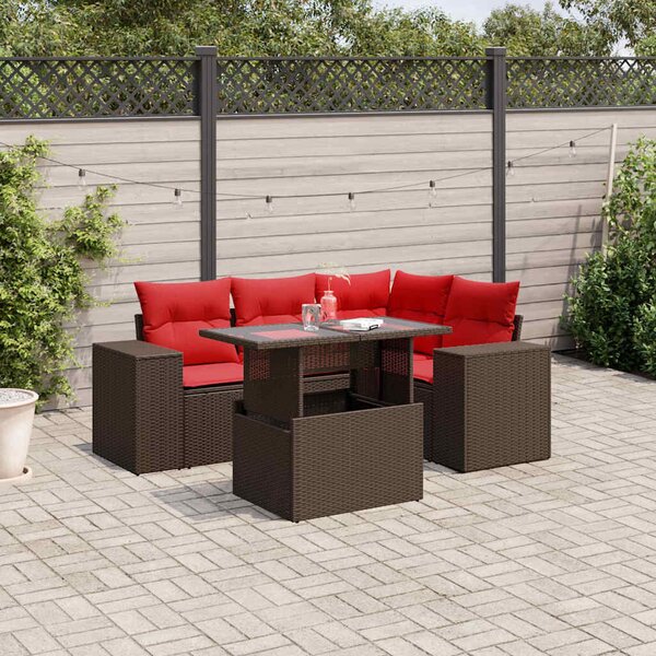 VidaXL 5 db barna polyrattan kerti kanapégarnitúra párnákkal