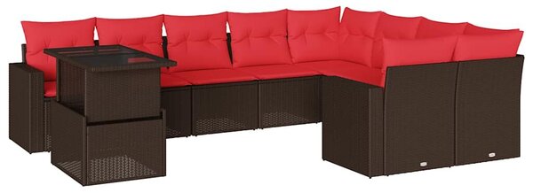 VidaXL 10 db barna polyrattan kerti kanapégarnitúra párnákkal