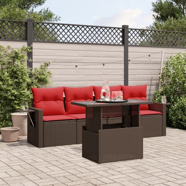 VidaXL 5 db barna polyrattan kerti kanapégarnitúra párnákkal