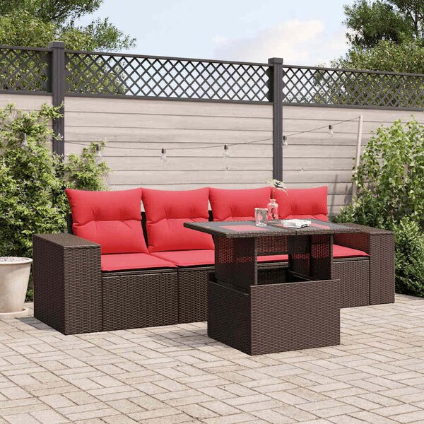 VidaXL 5 db barna polyrattan kerti kanapégarnitúra párnákkal