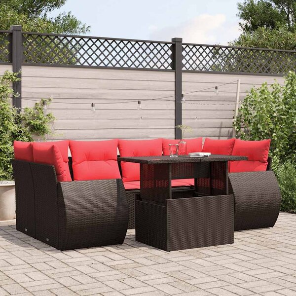 VidaXL 7 db barna polyrattan kerti kanapégarnitúra párnákkal