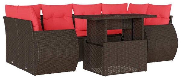 VidaXL 7 db barna polyrattan kerti kanapégarnitúra párnákkal