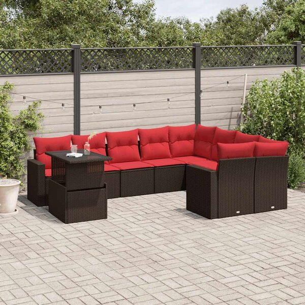 VidaXL 10 db barna polyrattan kerti kanapégarnitúra párnákkal