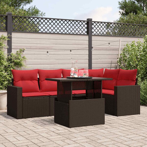 VidaXL 6 db barna polyrattan kerti kanapégarnitúra párnákkal