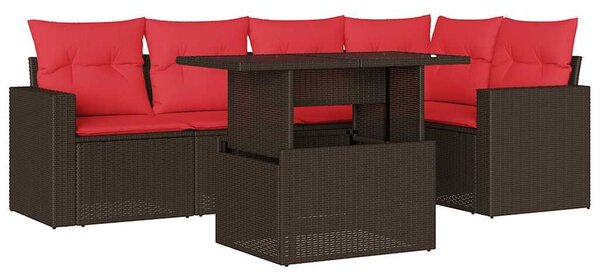 VidaXL 6 db barna polyrattan kerti kanapégarnitúra párnákkal