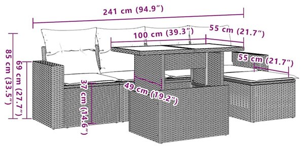 VidaXL 6 db barna polyrattan kerti kanapégarnitúra párnákkal