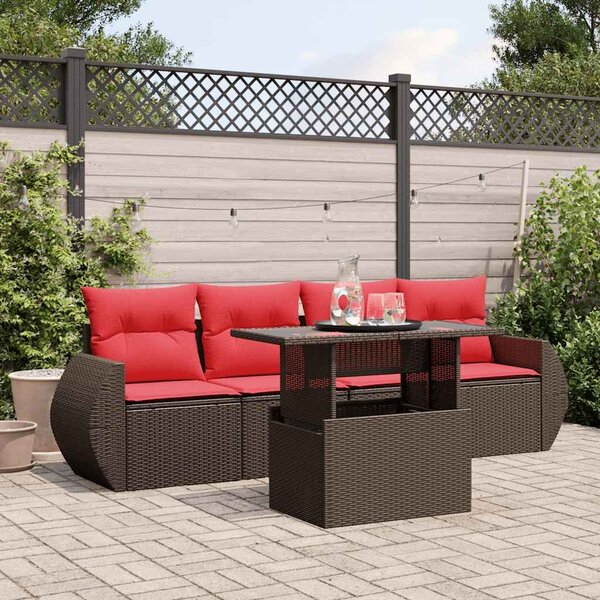 VidaXL 5 db barna polyrattan kerti kanapégarnitúra párnákkal
