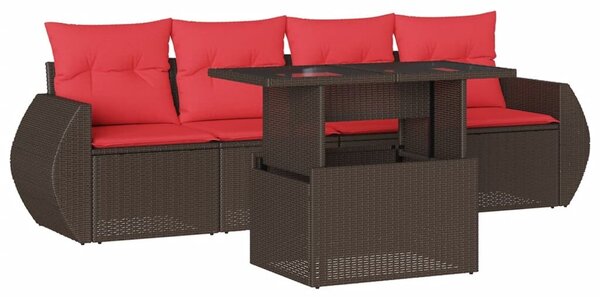 VidaXL 5 db barna polyrattan kerti kanapégarnitúra párnákkal