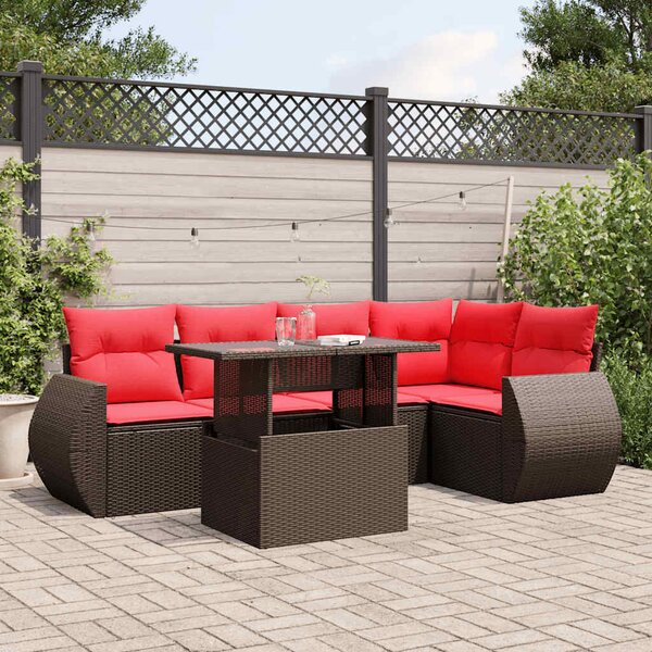VidaXL 6 db barna polyrattan kerti kanapégarnitúra párnákkal