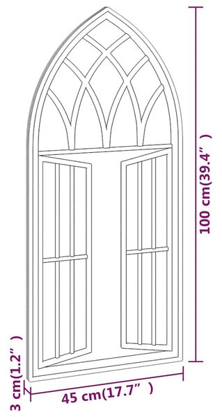 Fekete vas kerti tükör kültéri használatra 100 x 45 cm