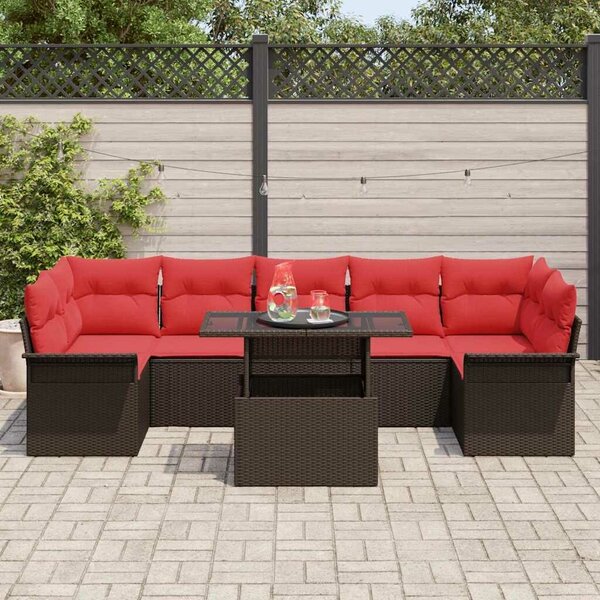 VidaXL Kerti Kanapé Szett párnával tárolóval 8 pcs Barna Poly Rattan