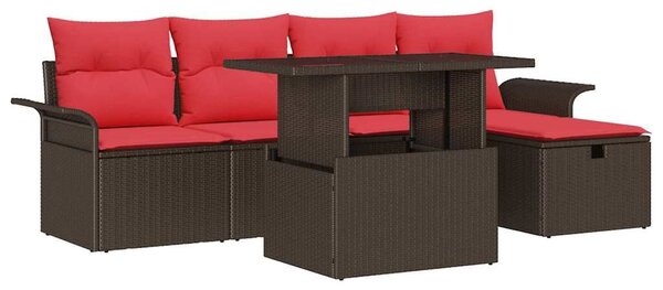 VidaXL Kerti Kanapé Szett párnával tárolóval 6 pcs Barna Poli rattan