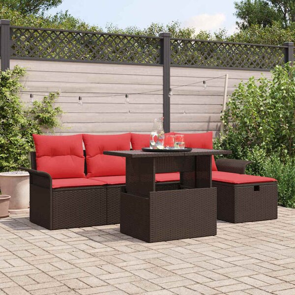 VidaXL Kerti Kanapé Szett párnával tárolóval 6 pcs Barna Poli rattan