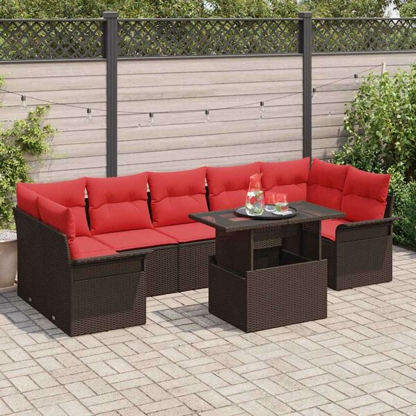 VidaXL Kerti Kanapé Szett párnával tárolóval 8 pcs Barna Poly Rattan