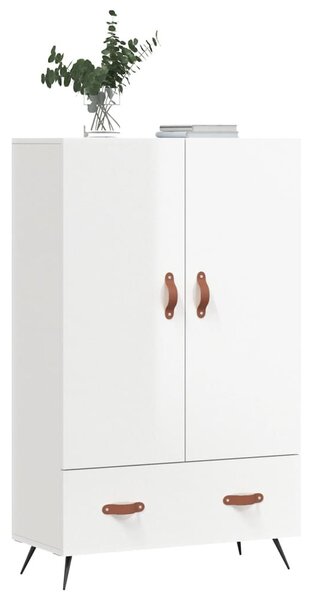 Magasfényű fehér szerelt fa magasszekrény 69,5 x 31 x 115 cm