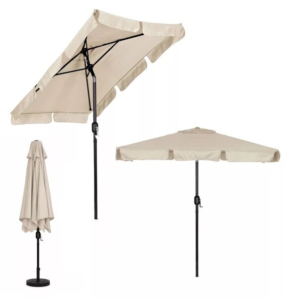 Kerti napernyő, MultiGarden SL-UM019-3, bézs, téglalap alakú, 200 x 130 cm, magasság: 212 cm, tekerőkarral, 38 mm acél rúd, 4 szegmens, dönthető, UV-álló, esőálló, 160 g/m2