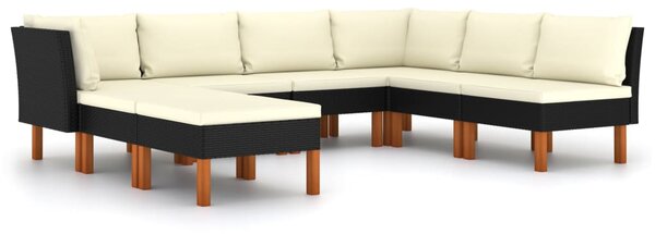 8 részes fekete polyrattan kerti ülőgarnitúra párnákkal