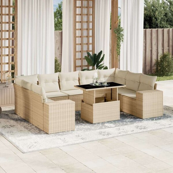 VidaXL Polyrattan Kerti Ülőgarnitúra - 10 részes - Bézs