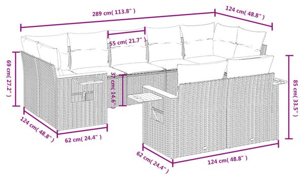 VidaXL 9-részes bézs polyrattan kerti ülőgarnitúra párnákkal