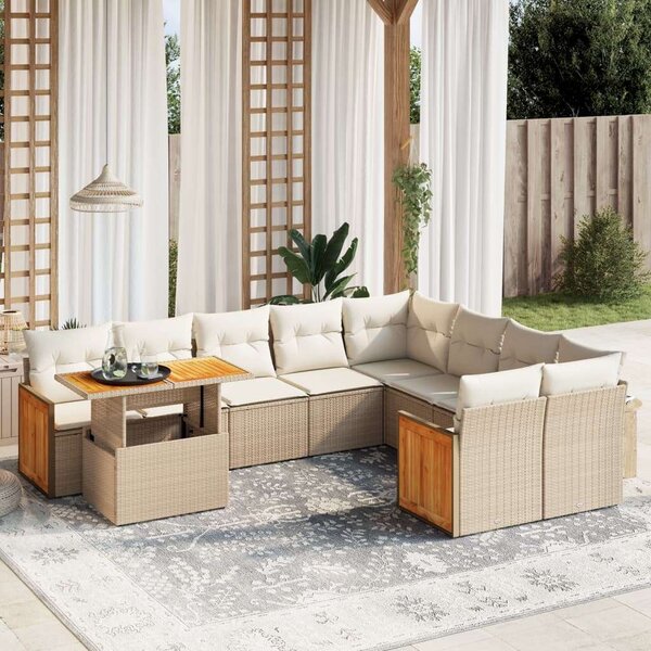 VidaXL Polyrattan Kerti Ülőgarnitúra - 10 részes - Bézs