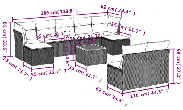 VidaXL Polyrattan Kerti Ülőgarnitúra - 10 részes - Bézs