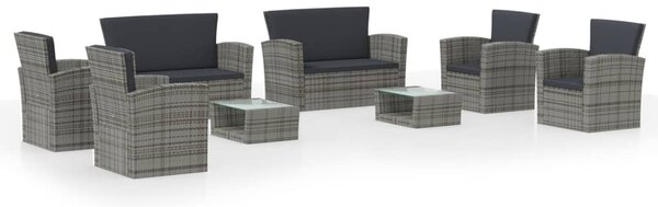 8 részes szürke polyrattan kerti bútorszett párnákkal
