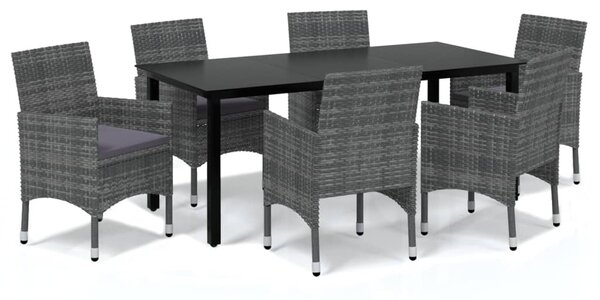 7 részes szürke polyrattan kerti étkezőgarnitúra párnákkal
