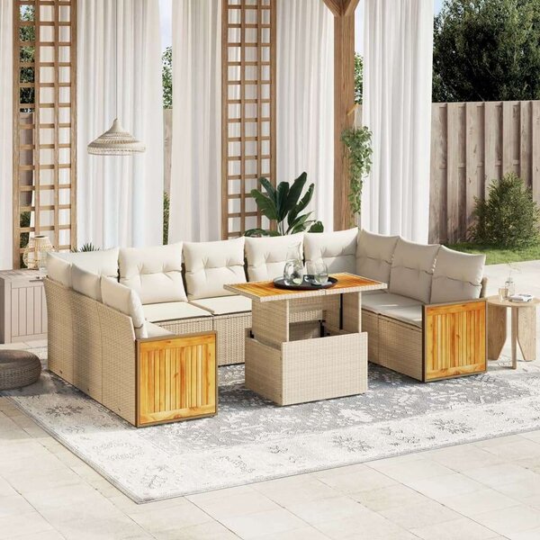 VidaXL Polyrattan Kerti Ülőgarnitúra - 10 részes - Bézs