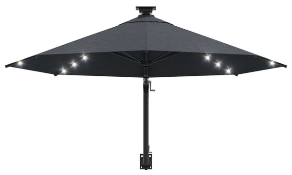 Antracitszürke fali napernyő LED-ekkel és fémrúddal 300 cm