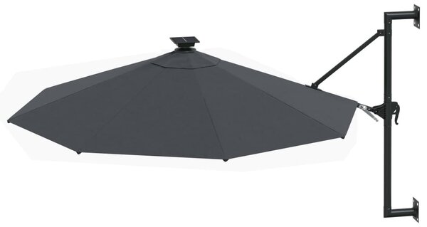 Antracitszürke fali napernyő LED-ekkel és fémrúddal 300 cm