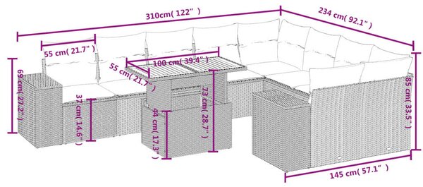 Polyrattan Kerti Ülőgarnitúra - 10 részes - Bézs