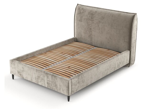 Bézs kárpitozott ágyneműtartós franciaágy ágyráccsal 180x200 cm Shell – Maison de Rêve