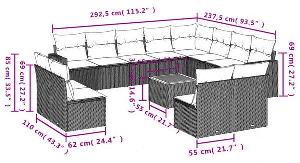 VidaXL 13 részes bézs polyrattan kerti ülőgarnitúra párnákkal
