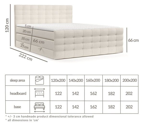 Krémszínű ágyneműtartós boxspring ágy 200x200 cm Blend – Maison de Rêve