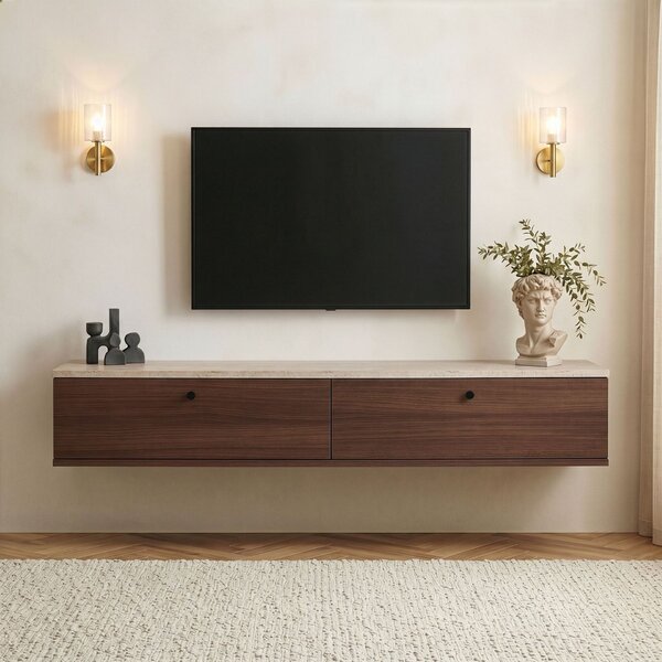 Hanah Home TV Stand Travertine Walnut Ligne 160 - Travertine, Milano Walnut