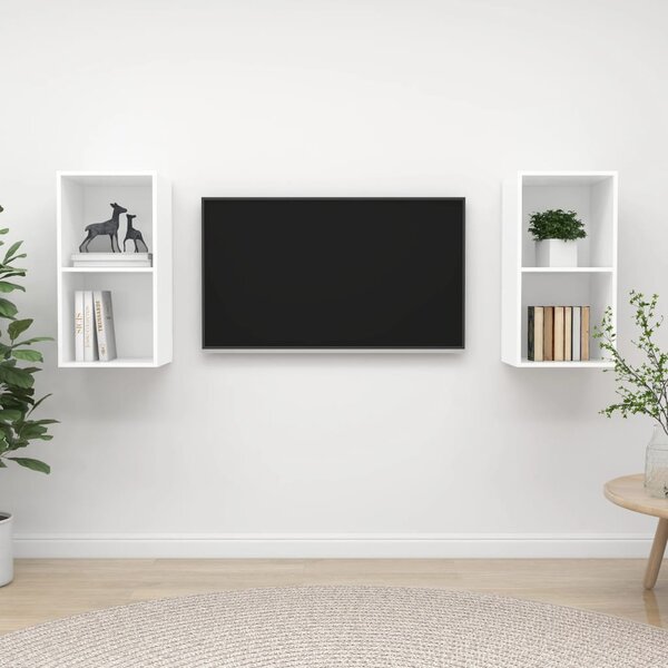 2 db fehér szerelt fa falra szerelhető TV-szekrény
